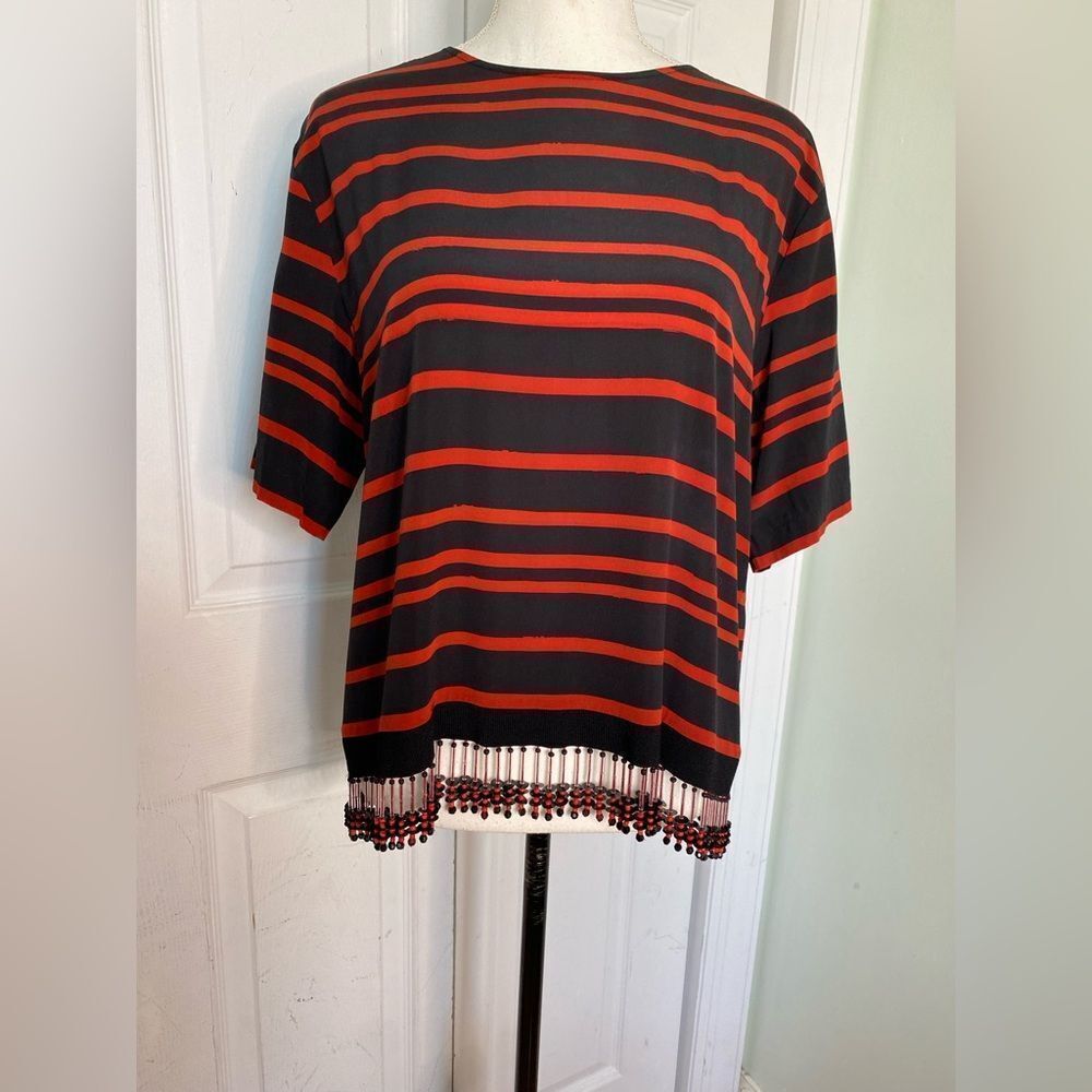 Vintage Y2K Classic Chic DKNY Silk Top with Beaded Fringe